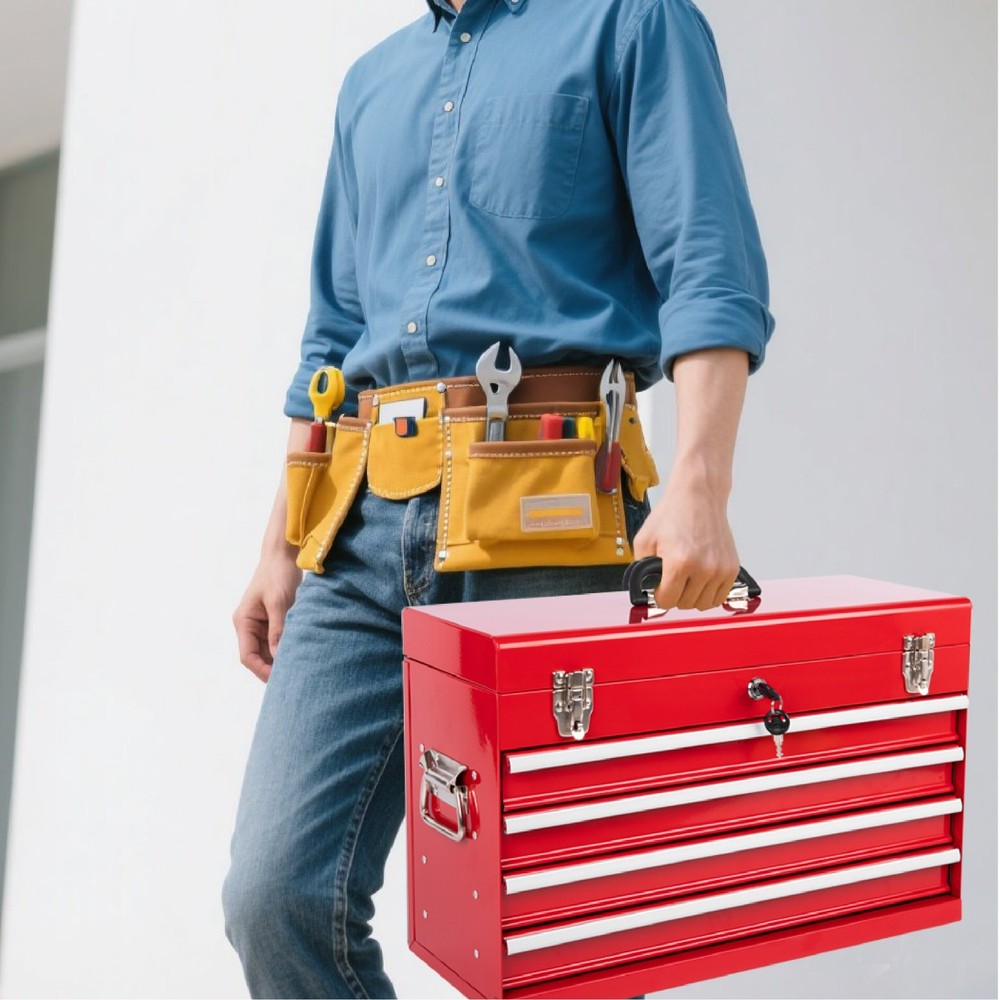 1Pcs Multi-Function Tool Organizer Heavy Duty Metal Red Tool Box with EVA Liners
