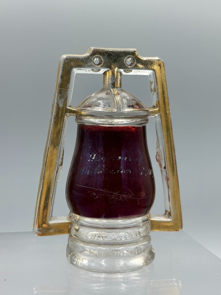 1909 WEST Bros BARN LANTERN Ruby Flash Glass CANDY CONTAINER Antique A&E 427