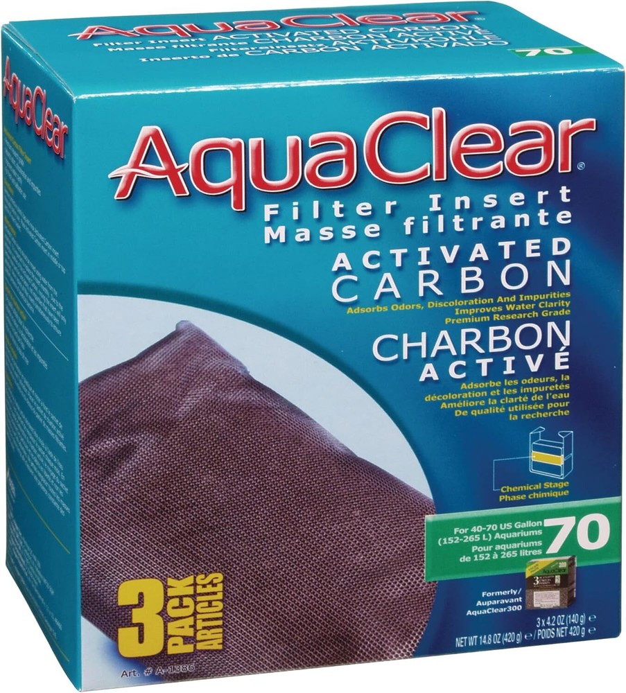Aquaclear 70 Activated Carbon Filter Inserts 3 Pack For Freshwater Saltwater ...