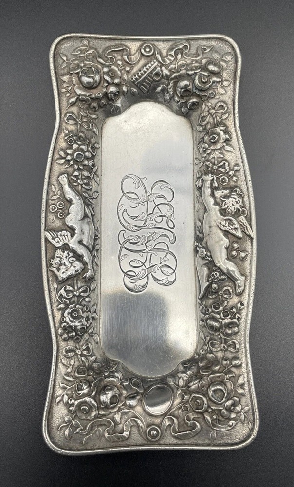 Gorham Sterling Silver Pin / Ring Tray Putti / Cherubs Desk Accessory 19th Cen