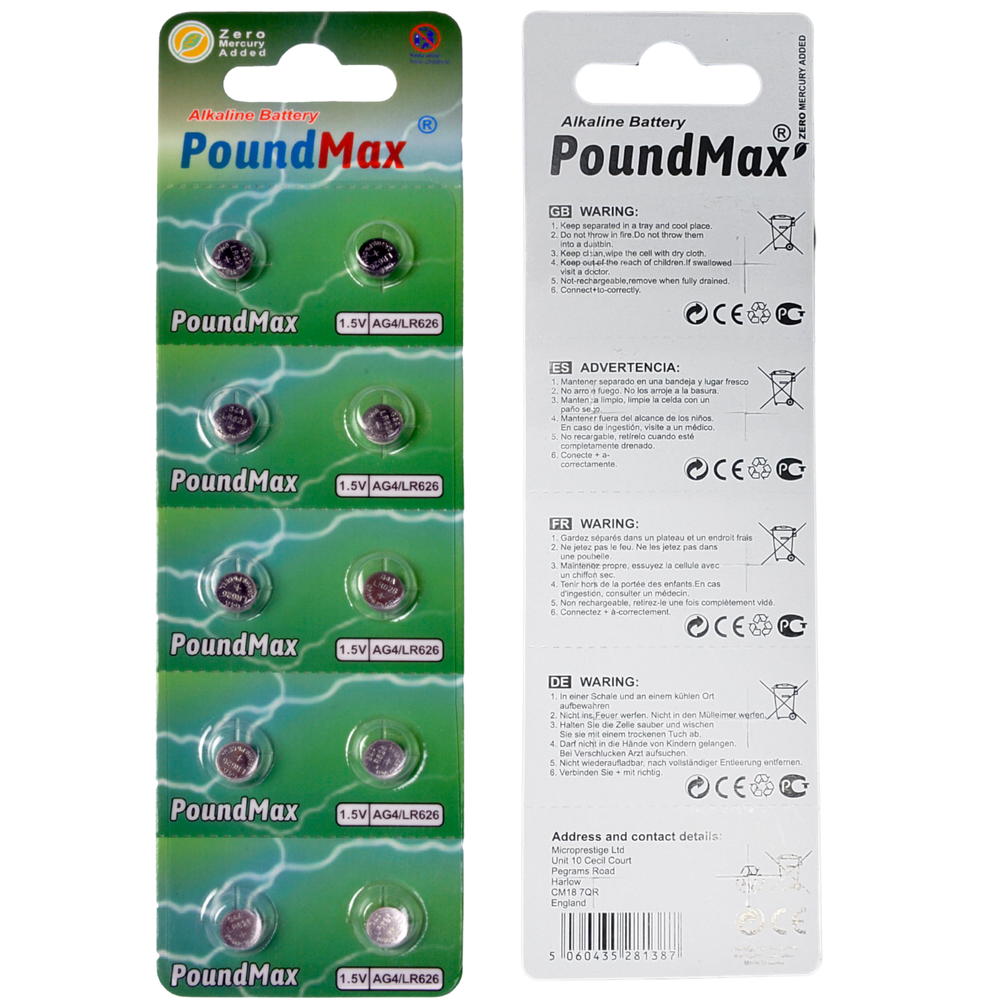 PoundMax AG4 LR626 Batteries 1.5v Alkaline Button Cell Battery - 20 Count
