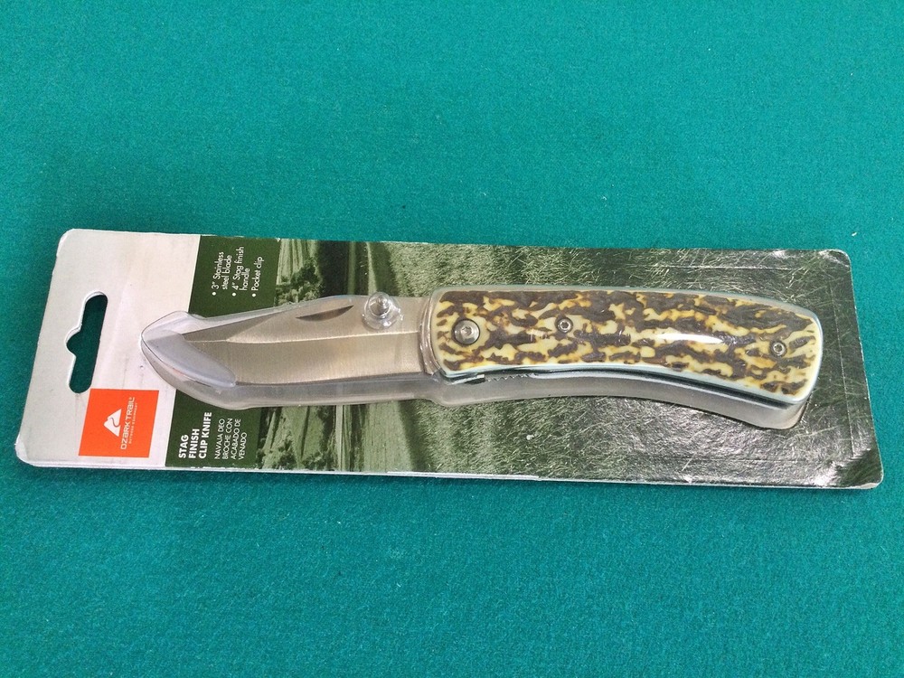 Stag Handle Clip Knife - 3" blade, 4" handle NIP