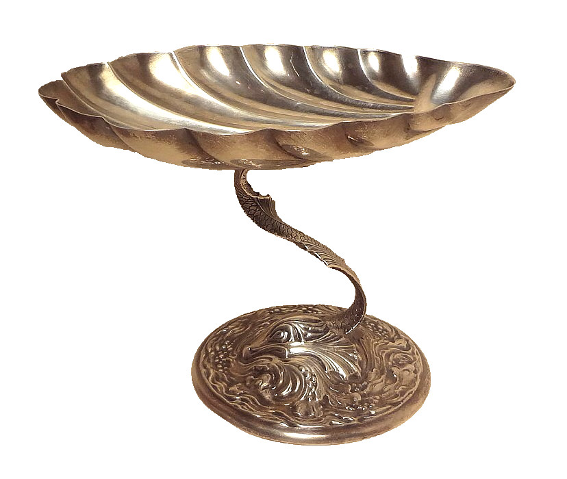 📌e1900's DURGIN STERLING SILVER - (191 GRAMS) - DOLPHIN 6" SHELL COMPOTE - #107