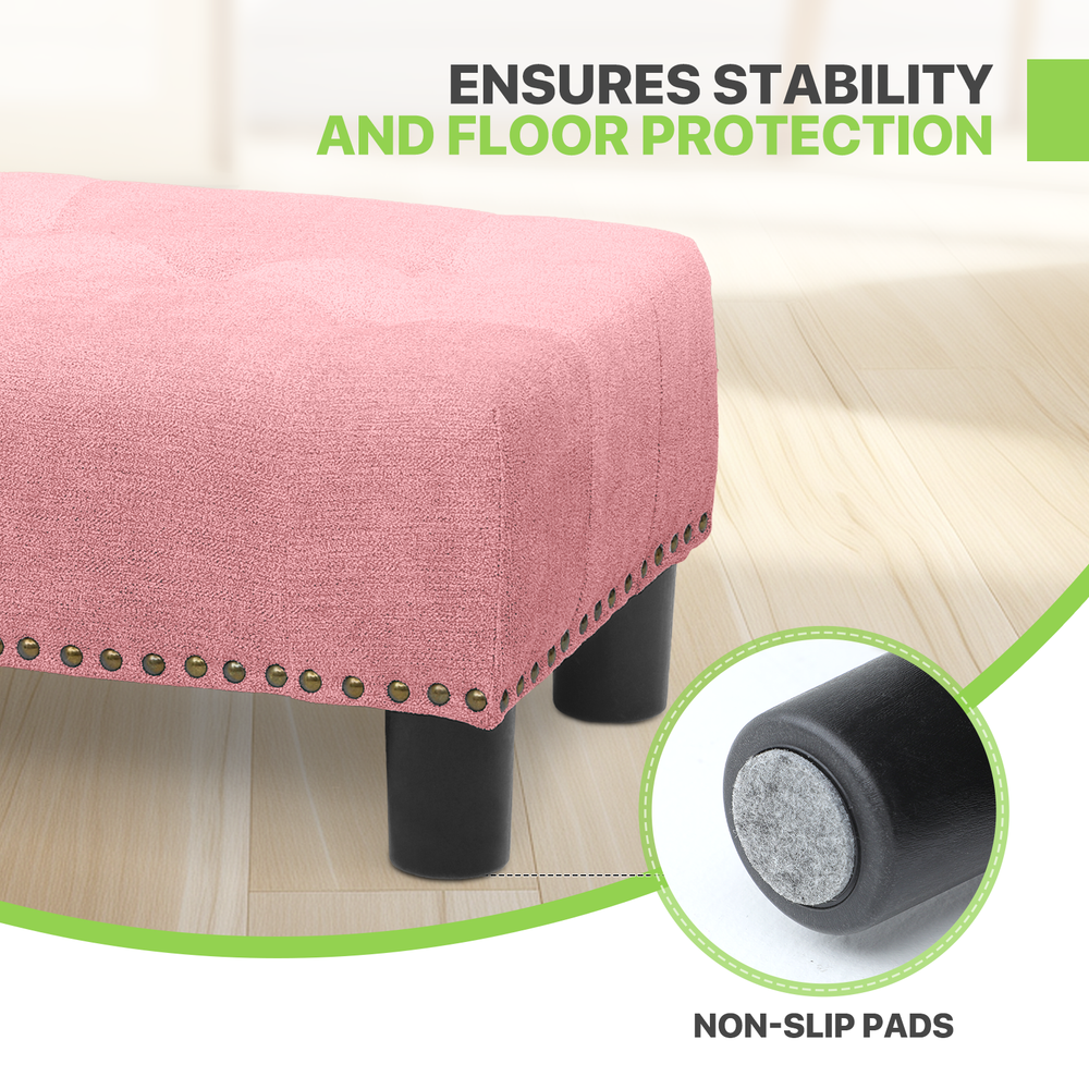 15" Rectangular Fabric Ottoman Classic Cube Upholstered Pink Lift Top Footstool