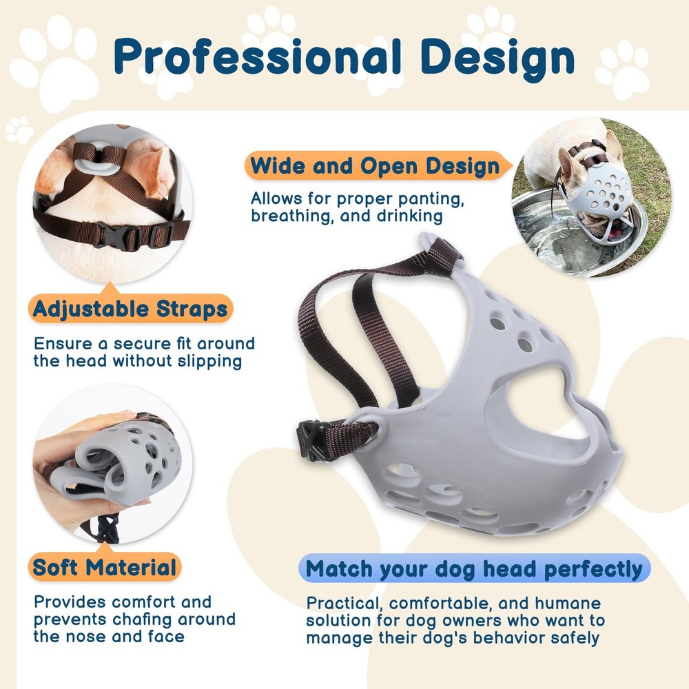 BARKLESS Dog Muzzle for Short Snout, Soft Frenchie Muzzle for Biting, Chewing...