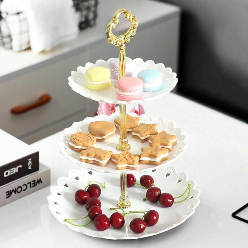 3-Tier Cupcake Stand Cake Round Serving Display Dessert Plate Rack Wedding