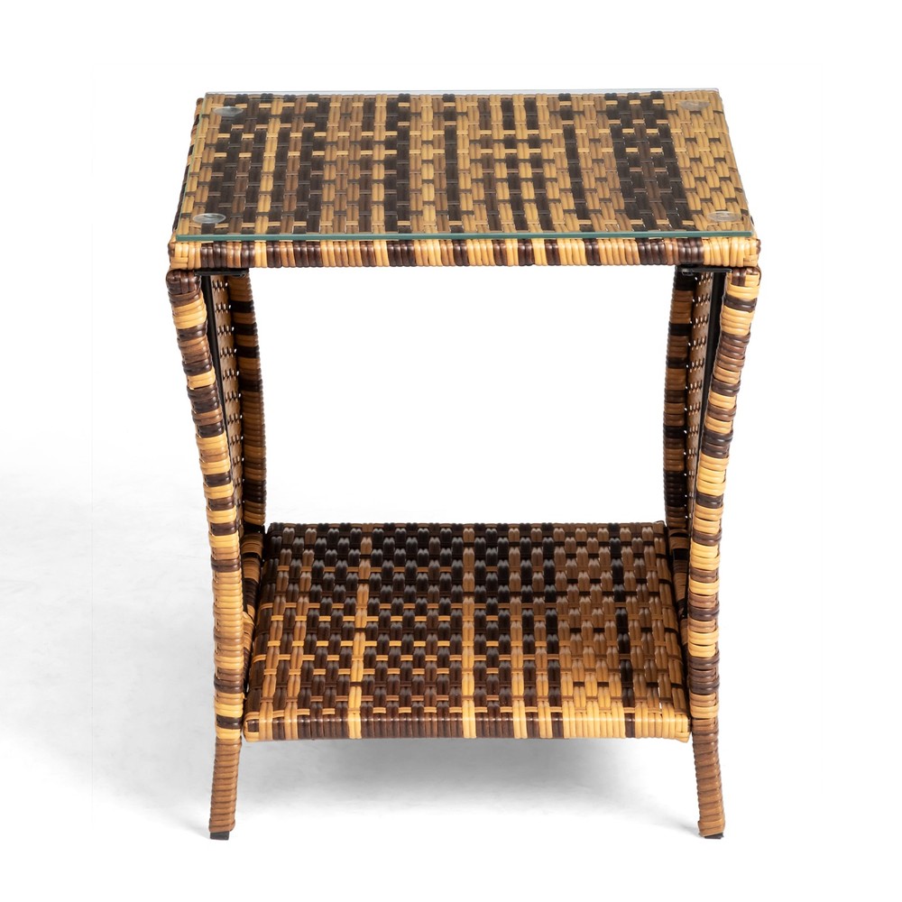 Brand New Glass Surface Yellow Gradient Iron Frame Rattan Side Table --