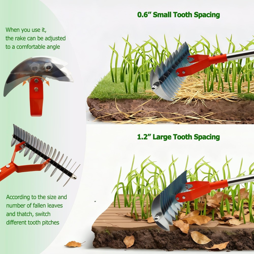 Thatch Rake with 68" Adjustable Handle,14" Dethatching Rake for Lawns – Reinf...