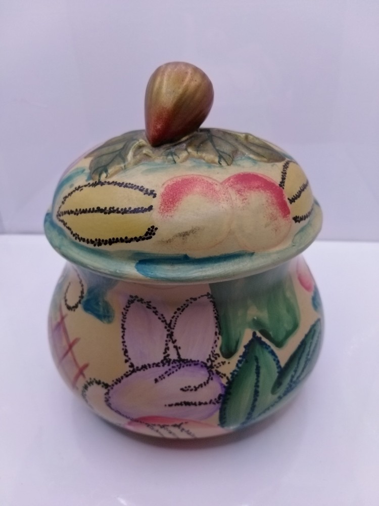 Fig Handle on Hand-Painted Dressing Table Container with Lid