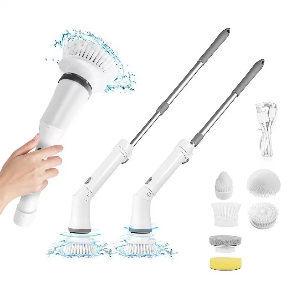 Electric Spin Scrubber, 6-Replaceable Brush Heads, 2-Speed Adjustable Extension