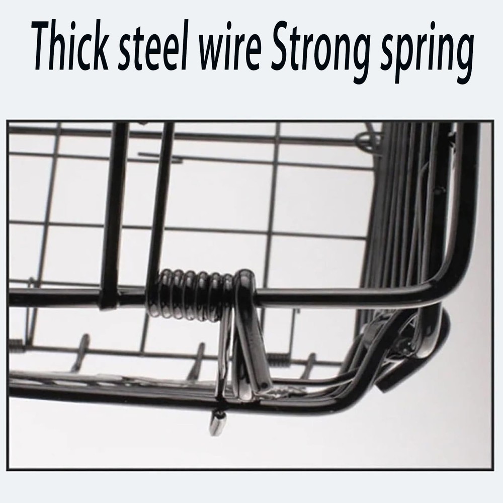 Folding Metal Wire Bicycle Basket - Easy Install Foldable Front Larger, black