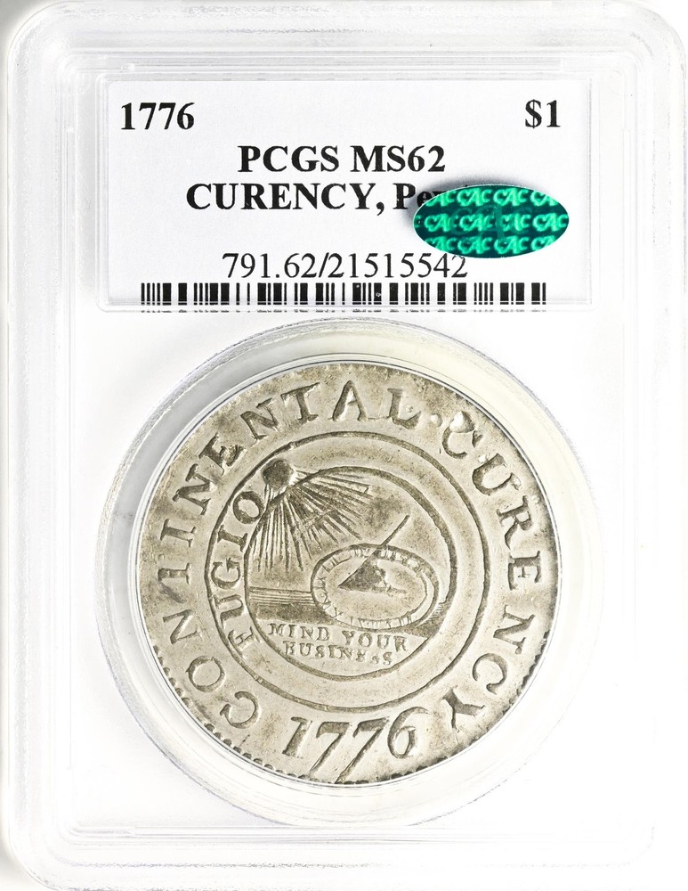 1776 CONTINENTAL CURRENCY $1 PCGS MS 62