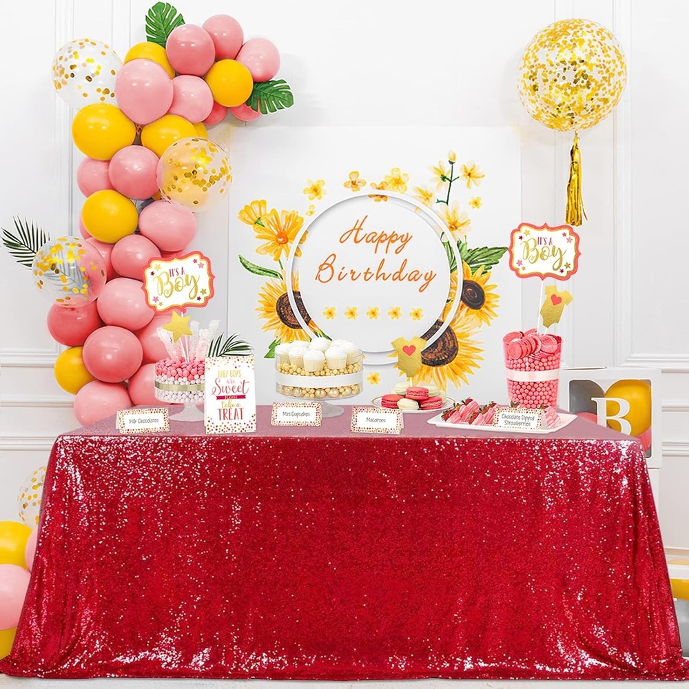 QueenDream Sequin Tablecloth 90"x156" Red Tablecloth Rectangular Party