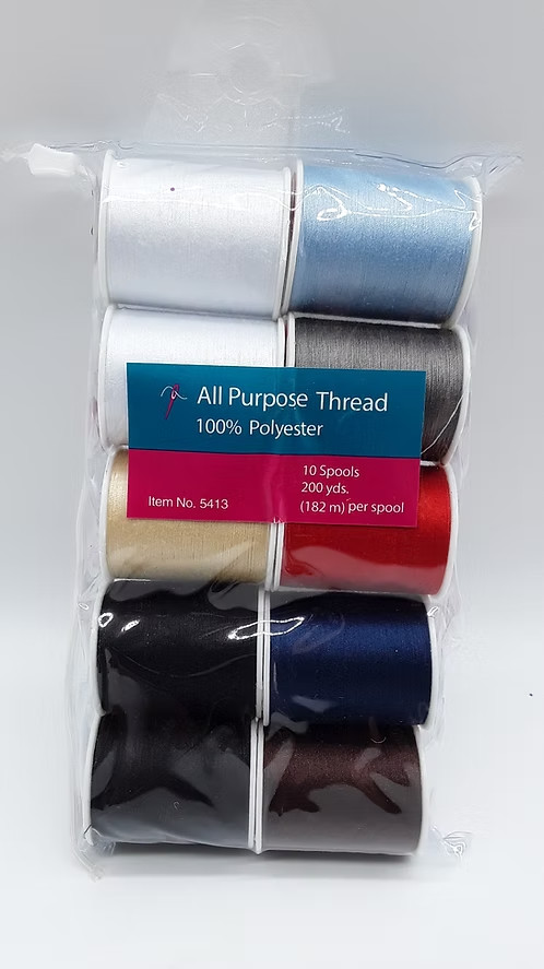 Assortment All Purpose Thread 10 Spools 200 Yds Per Spool 100% Polyester