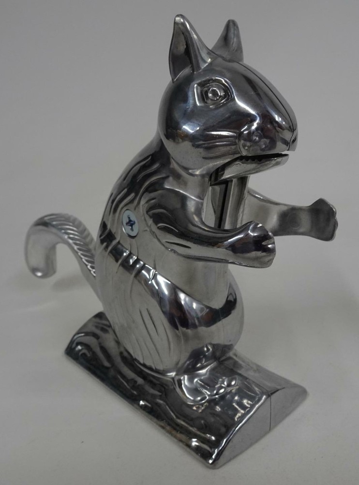 Cast Polished Aluminum 6" Squirrel Nutcracker Modern Retro