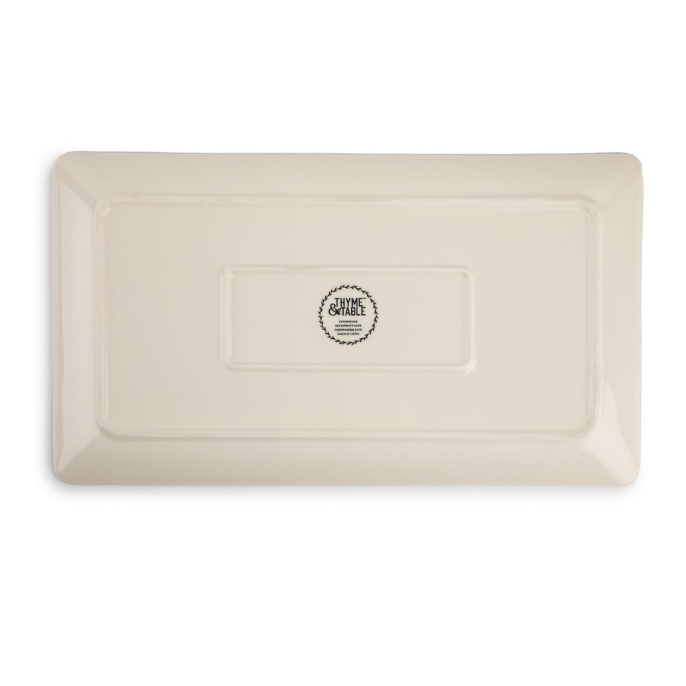 Stoneware Rectangular Serve Platter with Dots Design for Dining Kitchen