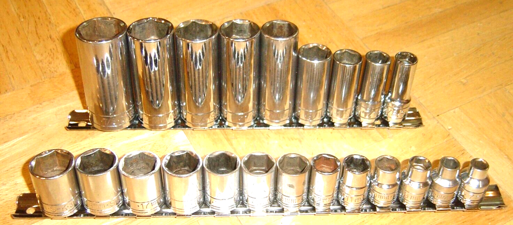 S-K TOOLS 22 PIECE 3/8 DRIVE DEEP SAE. & SHORT METRIC SOCKET SETS