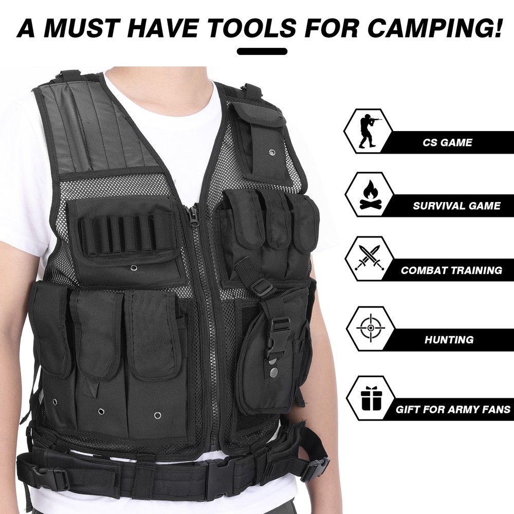 Tactical Vest Airsoft Breathable Quick Release Vest Adjustable for Training BAKW