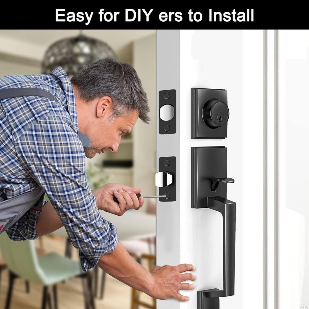 Matte Black Double Front Door Handle Lock Set with Keyed & Dummy Handle