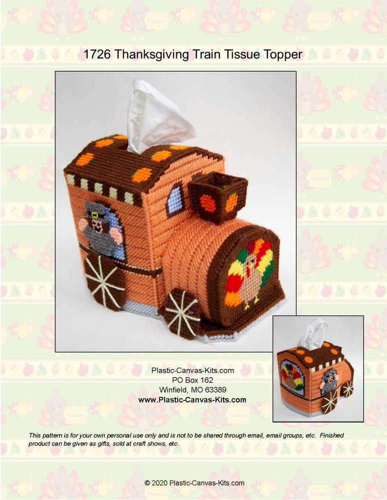 Thanksgiving Train Tissue Topper-Plastic Canvas Pattern or Kit