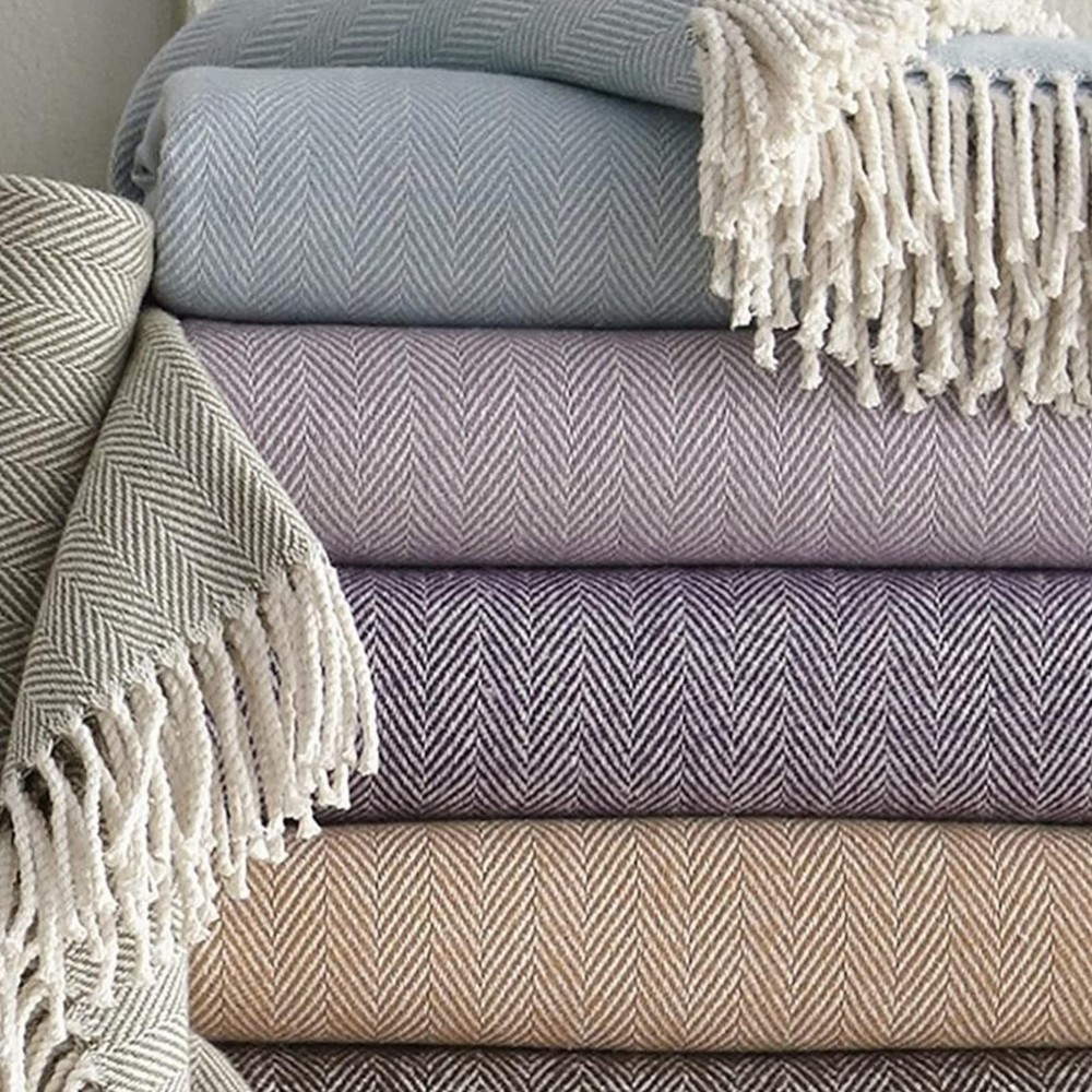 Celine Herringbone, 100% Cotton Throw Blanket - Tin