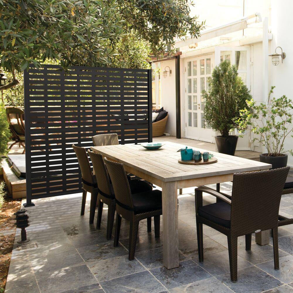 6 Ft. X 6 Ft. Matte Black Metal Decorative Screen Panel Frame Kit with Boardwalk