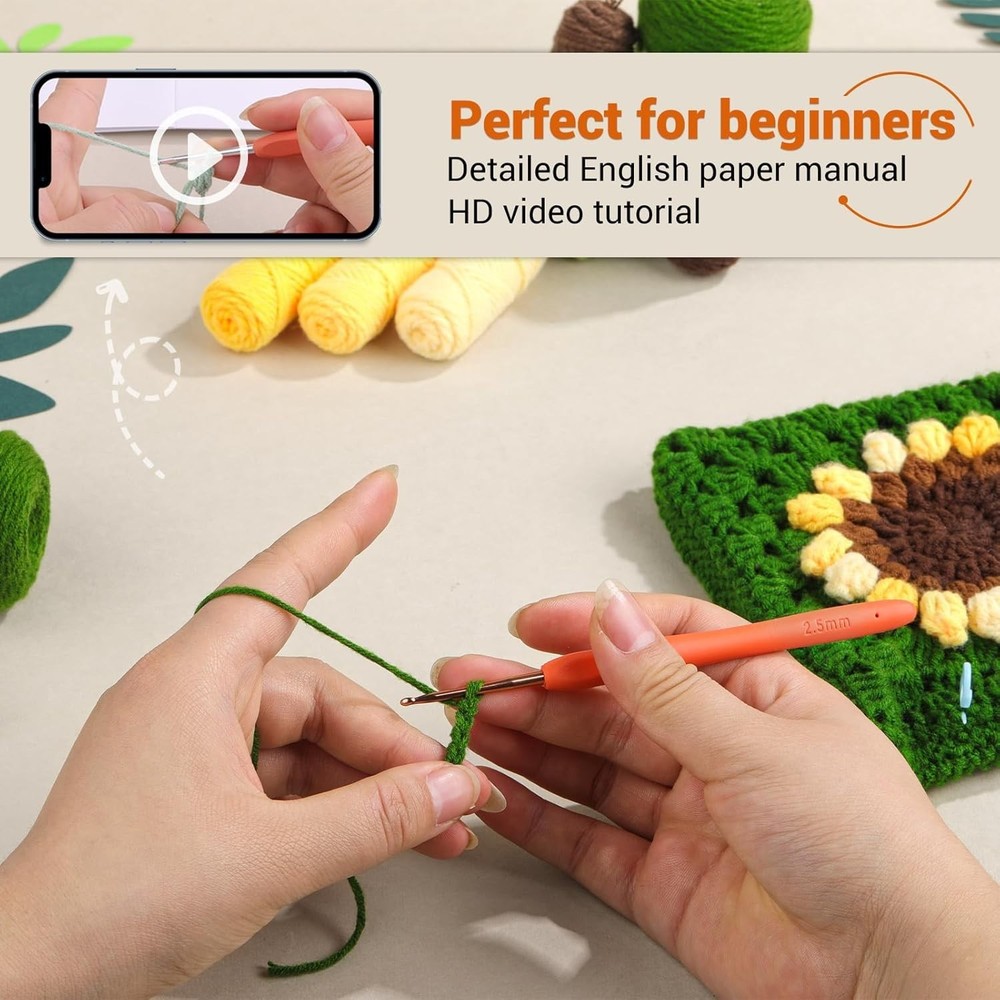 Beginner Crochet Kit for Stunning Sunflower Phone Bag - Includes Tutorials