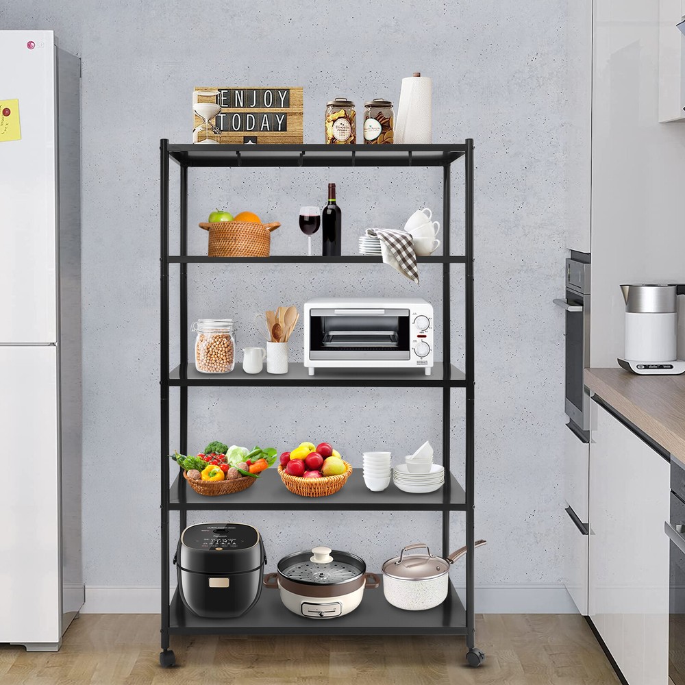 Adjustable Kitchen Storage Rack with Wheels, Storage Rack, 5 Tier Storage Rack