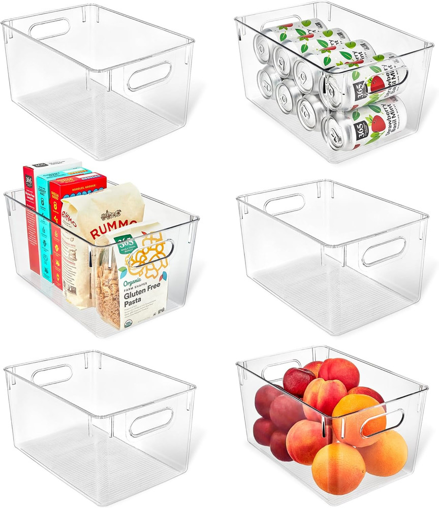 Multi-Purpose Refrigerator Bins - 6 Pieces Large Capacity Stackable Fridge Bin O