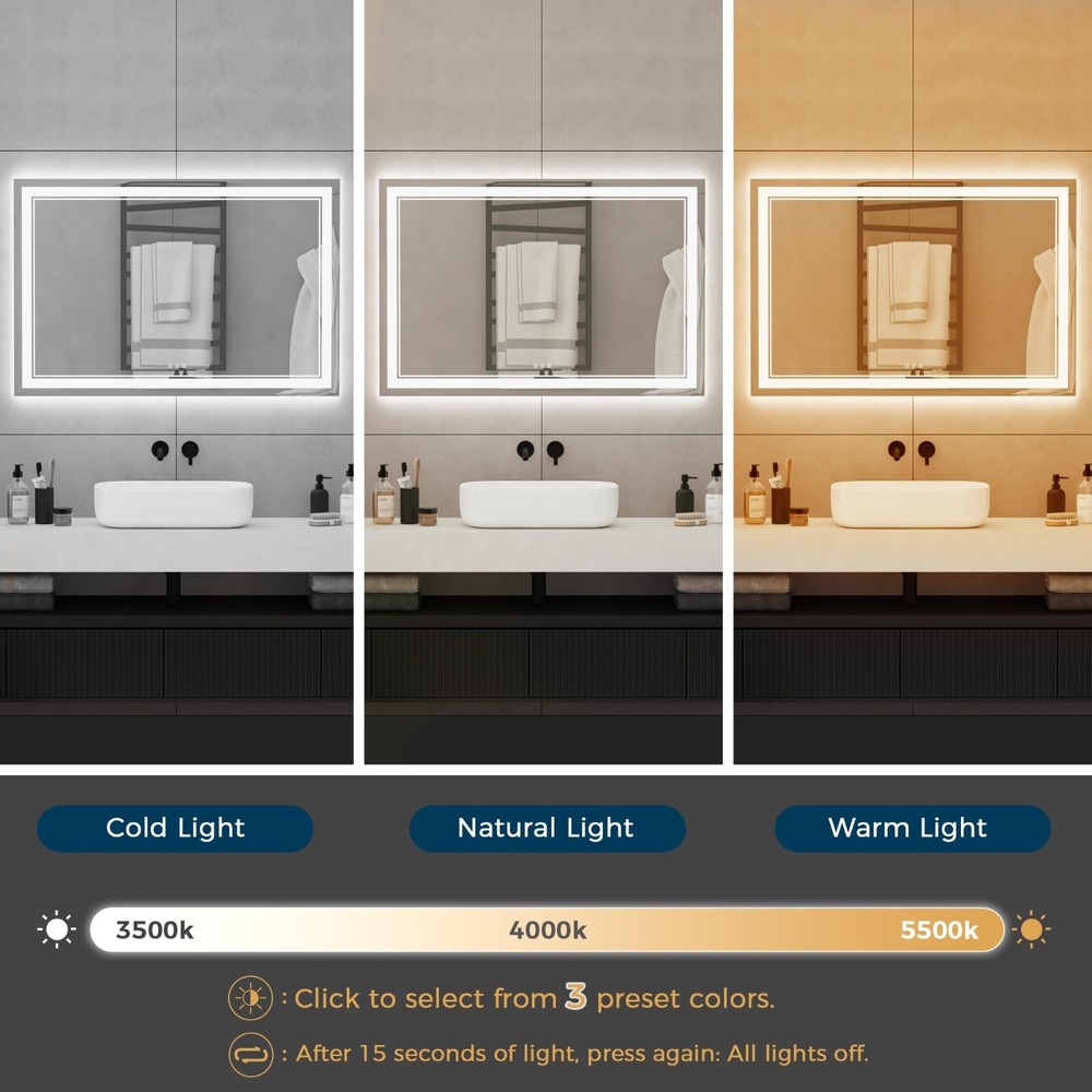 48*32 LED Bathroom Mirror, Lighted Vanity Mirror, Mirror With Light