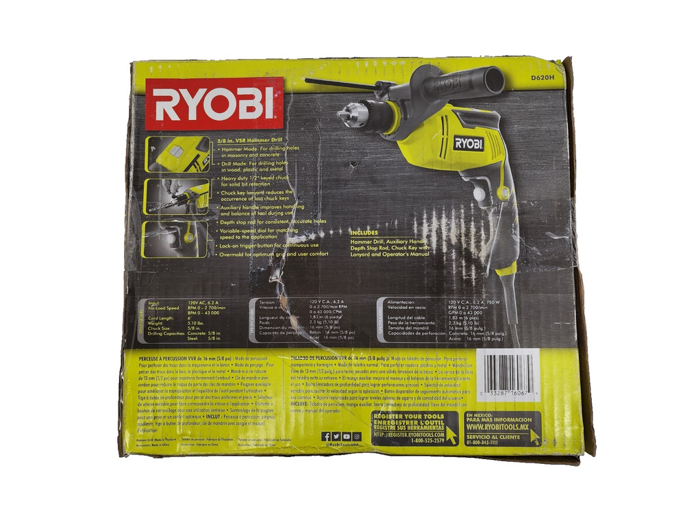 RYOBI D620H 5/8" 6.2 Amp Variable Speed Dial Heavy Duty Hammer Drill