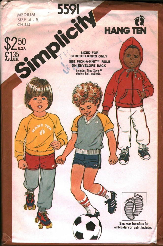 5591 Vintage Simplicity Sewing Pattern Boys Pull on Pants Short Sweatshirt Top