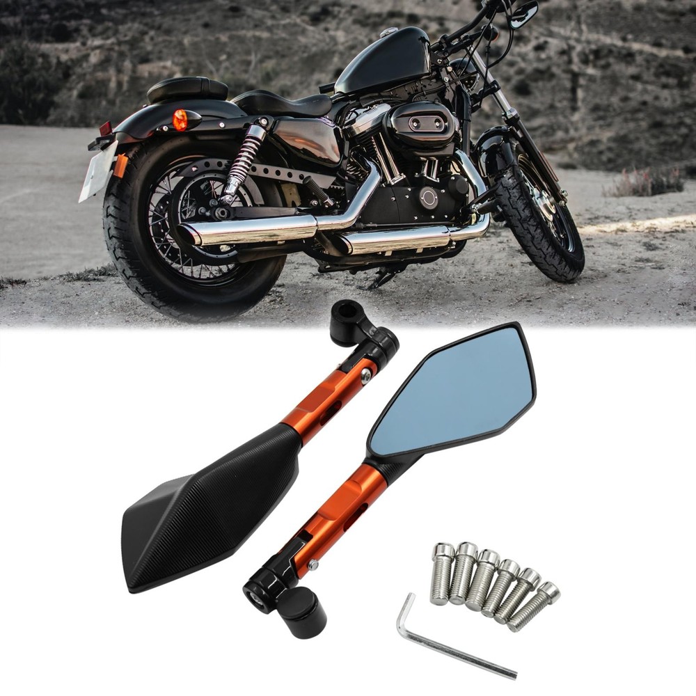 Pair Orange Universal Pentagonal Mirror Handle for Motorcycle