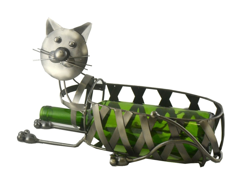 Lazy Cat Laying Down Wine Bottle Holder Display