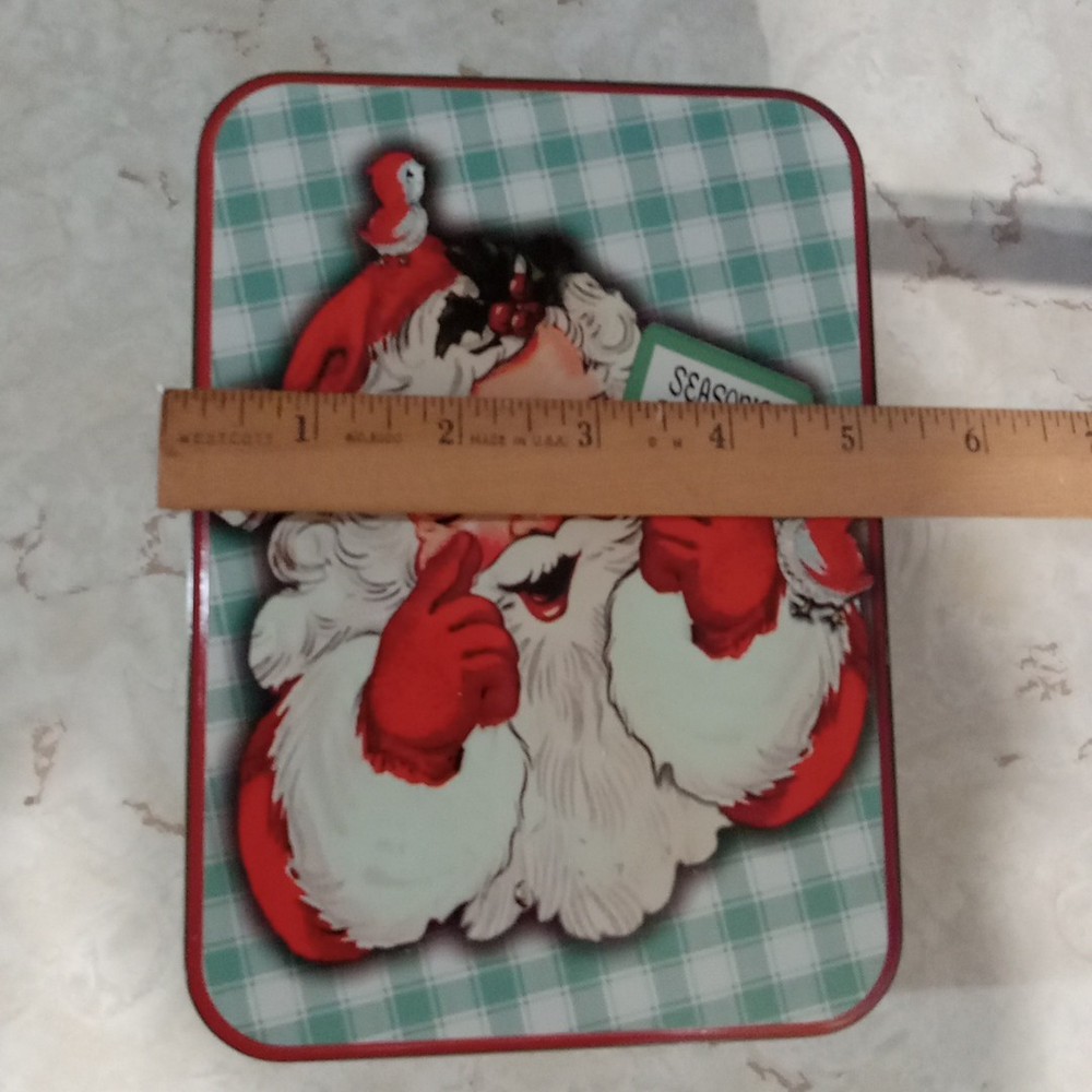 Lindy Bowman Winking Santa/Season Greetings Tin Rectangular