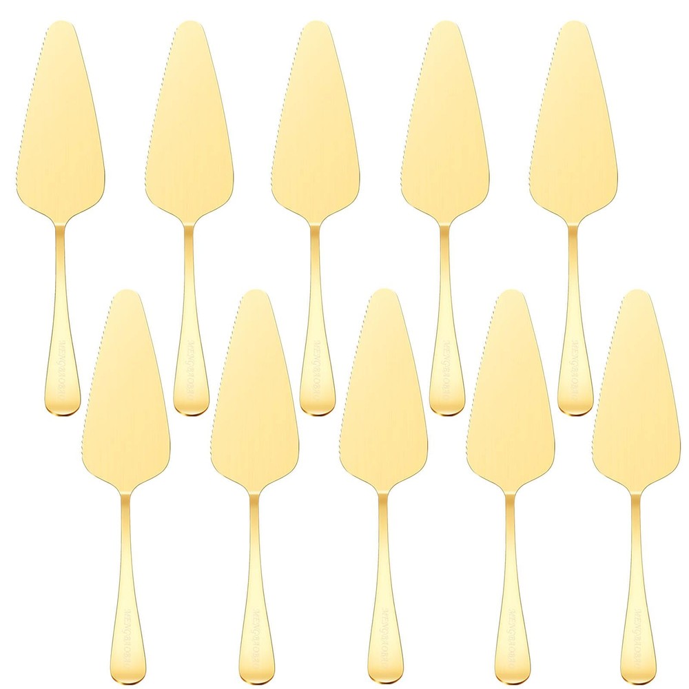 10 Pack Gold Cake Server Pie Holder Transfer Triangular Spade Spatula Serrated