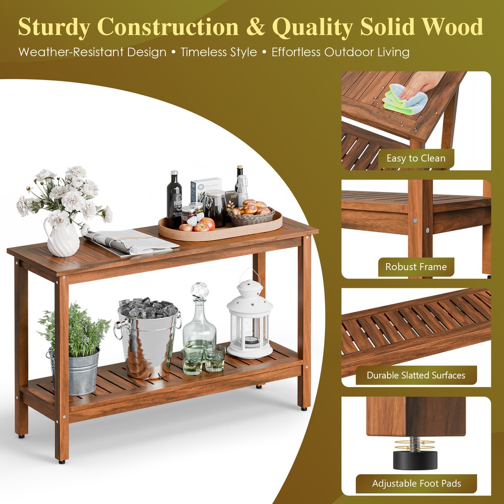 48" Outdoor Console Table wood Side Table Multifunctional Buffet Patio Bar Table