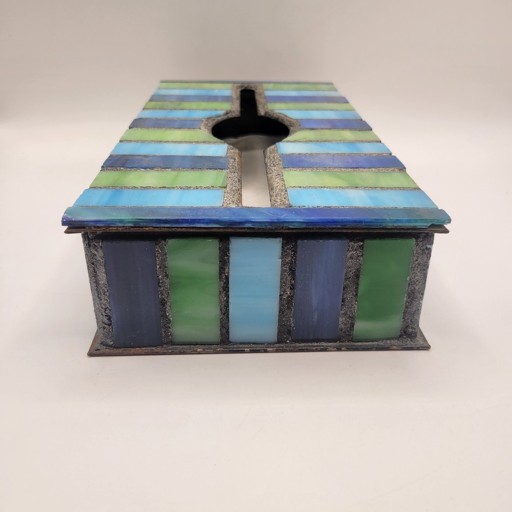 Large Leaded Vintage Stained Glass Tissue Box Holder Pink Rectangular Wall Mount