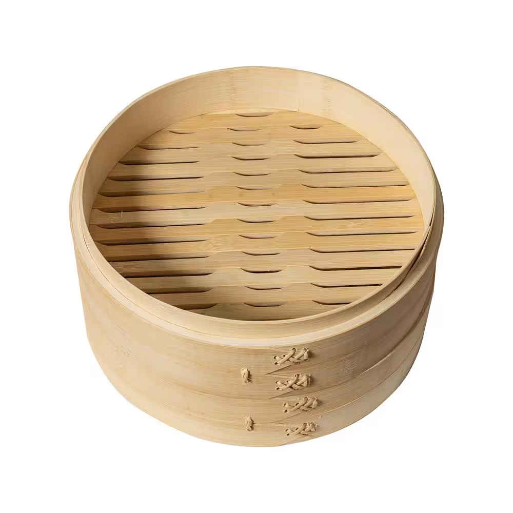 10 In. Natural Bamboo 3-Tier Steamer Baskets