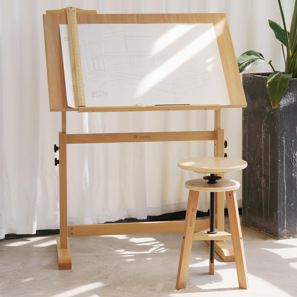Wood Drafting Table - Adjustable Height, 35.5"x23.5" Plan Table for Construct...