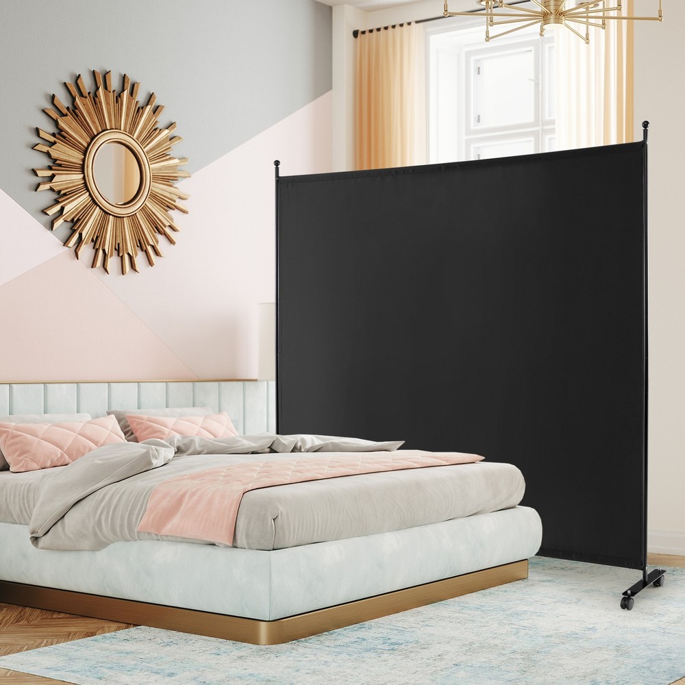 6' Single Panel Room Divider w/ Wheels Rolling Fabric Partition Privacy Screen