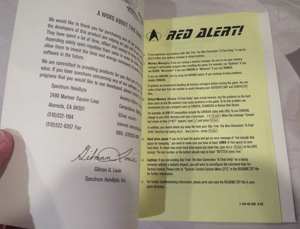 Star Trek The Next Generation "A Final Unity" Reference Manual Spectrum HoloByte