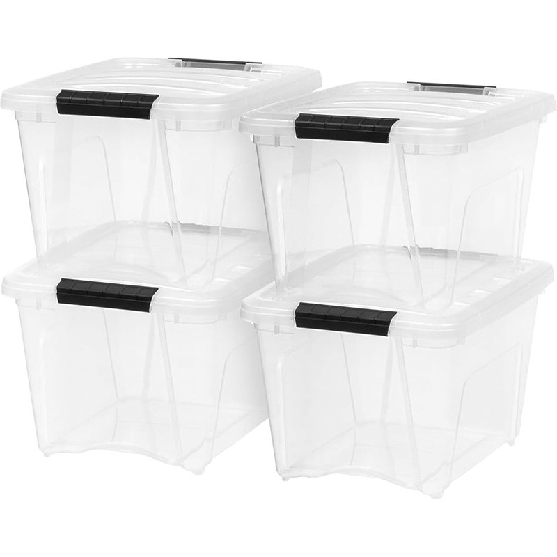 Stackable Clear Plastic Storage Bins W/ See-Through Design & Pull Handle 4 Pack