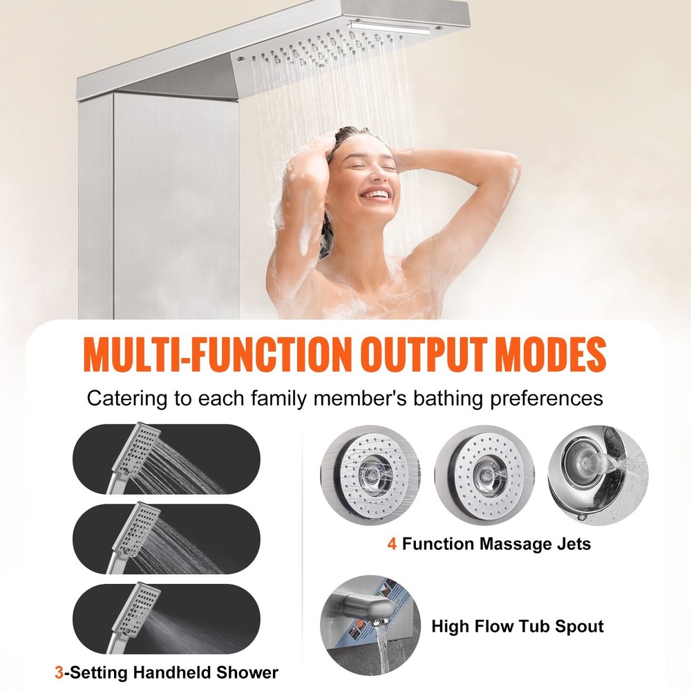 Shower Panel Tower System 6 Modes LED & Display Stainless Steel Rainfall