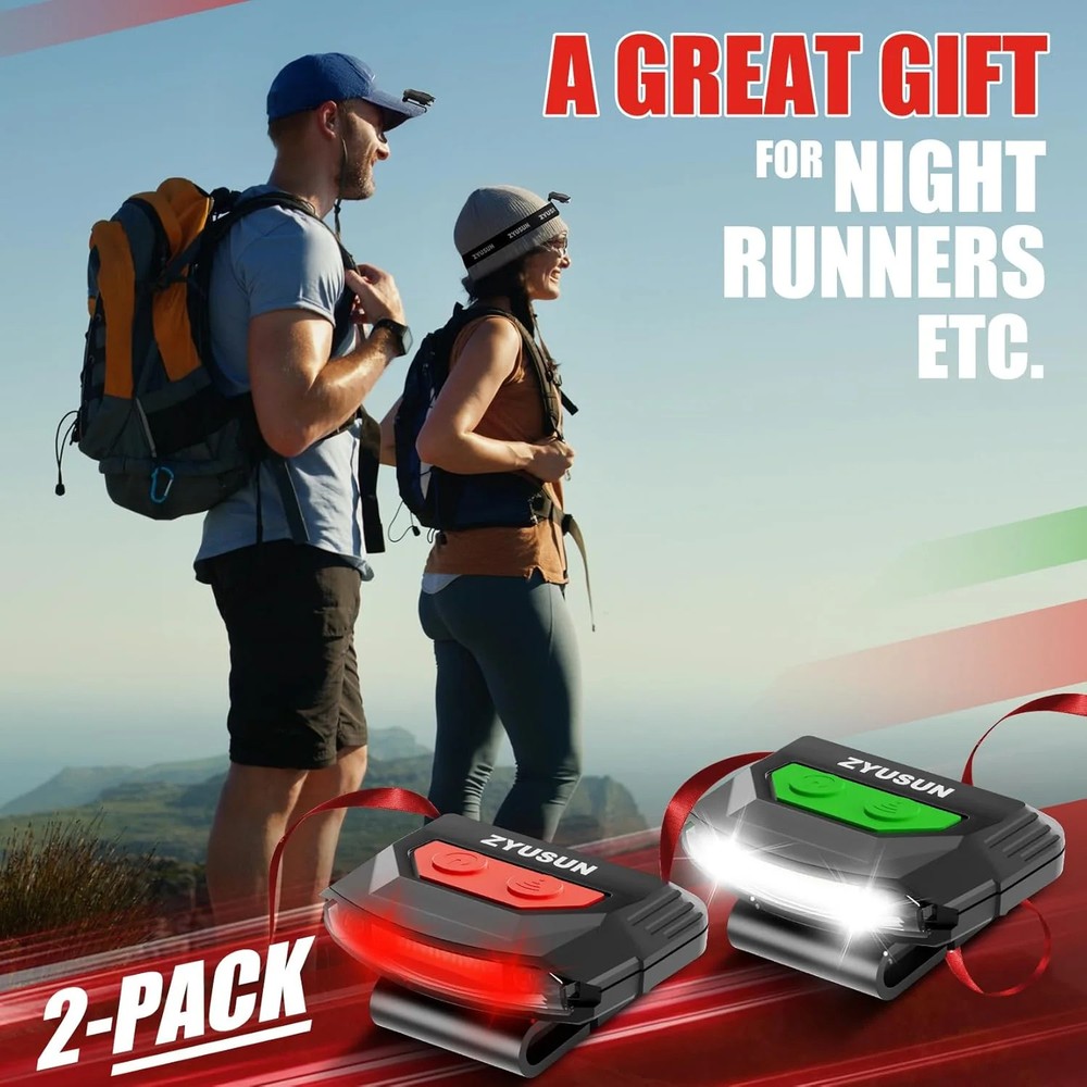 2-Pack Rechargeable Cap Light,Portable headlamps,Clip on Hat with Motion Sensor,