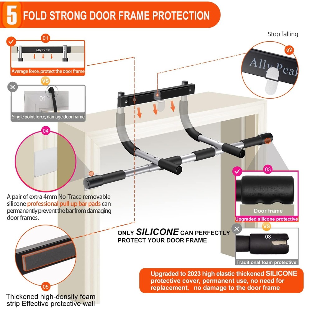 Ally Peaks Pull Up Bar for Doorway,Multiple Levels Width Adjustable silver