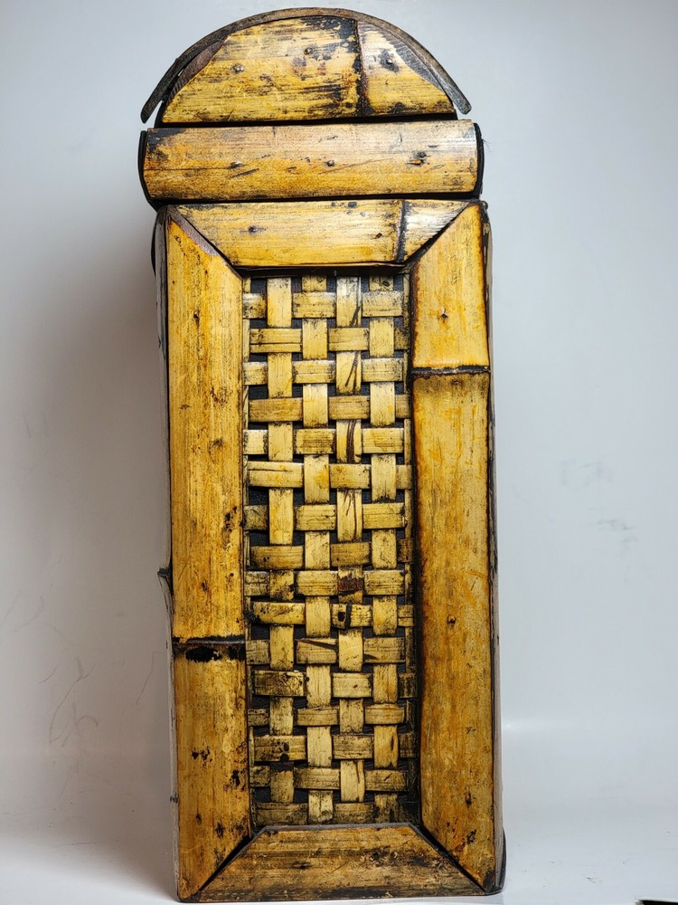 Vintge Bamboo Table Top Tall Thin Treasure Chest w/Latch