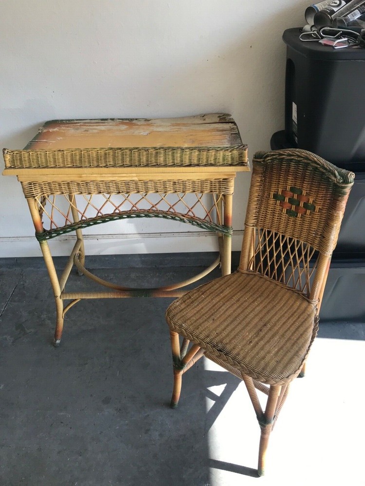 antique rattan desk