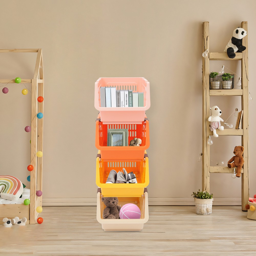 4 PCS Stacking Storage Baskets, Stackable Organizer Baskets,?Storage Bins