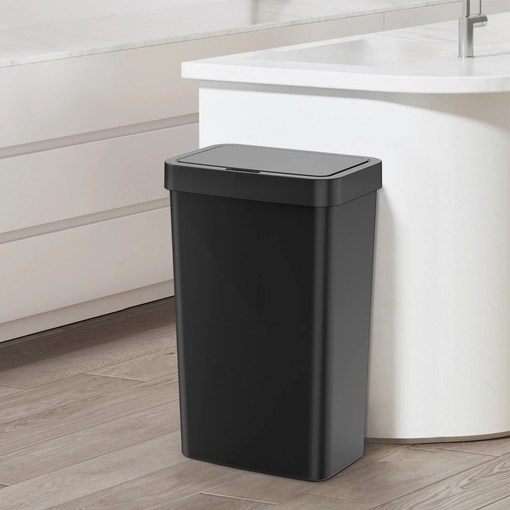 Mainstays 13.2 Gallon Plastic Motion Sensor Kitchen Trash Can, Black